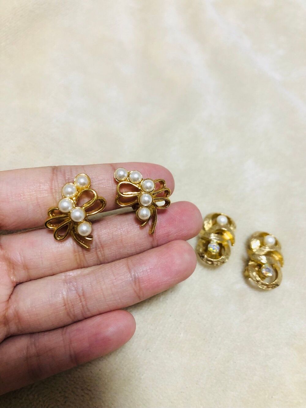 Vintage Style Clip-On Earrings Bundle | Pearl & Rhinestone Gold Tone